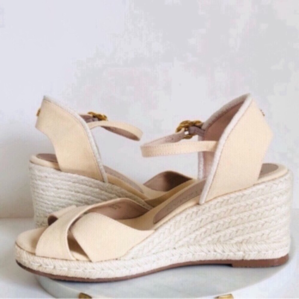 STUART WEITZMAN MIRELLA Cream Crisscross Wedge Espadrille Sandals - Picture 7 of 16